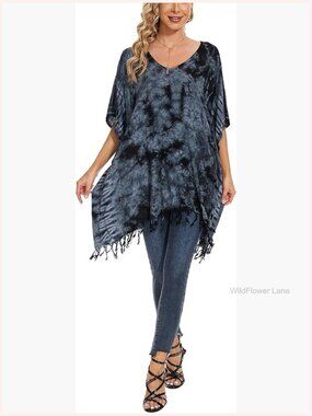 Plus Size Boho Kaftan Tunic Top Tie Dye Hippie Blouse Flowy